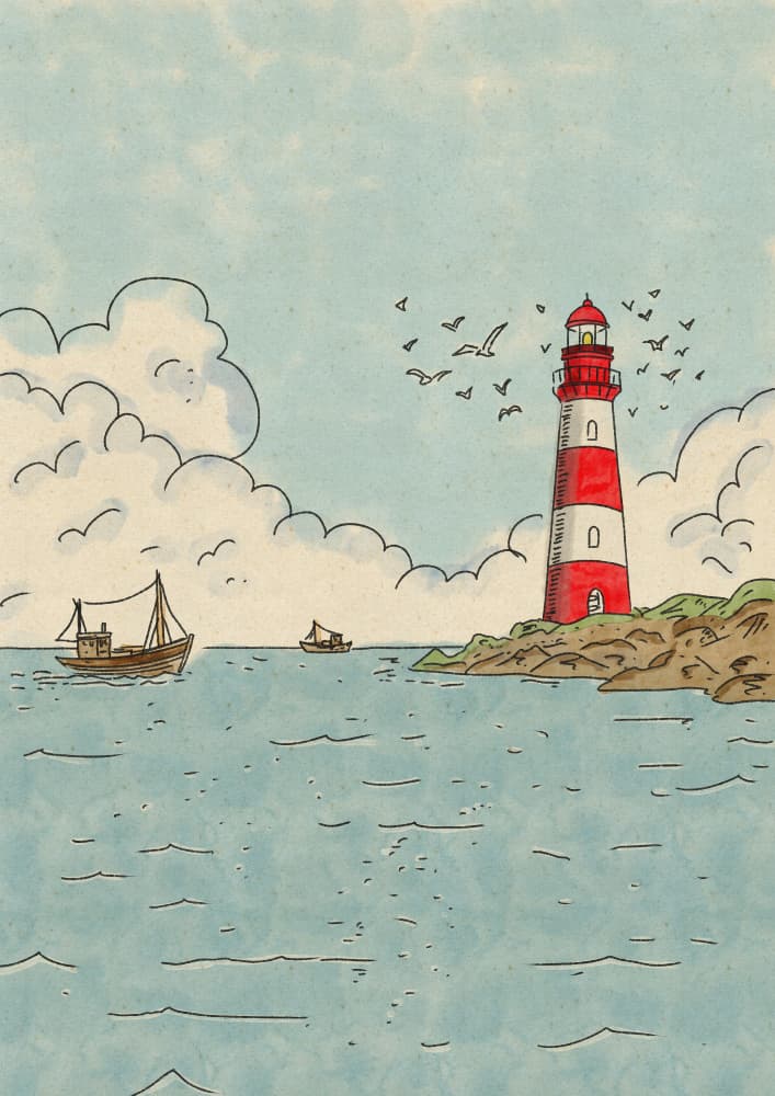 Red Lighthouse Seascape by Nicholas — canvas wall art