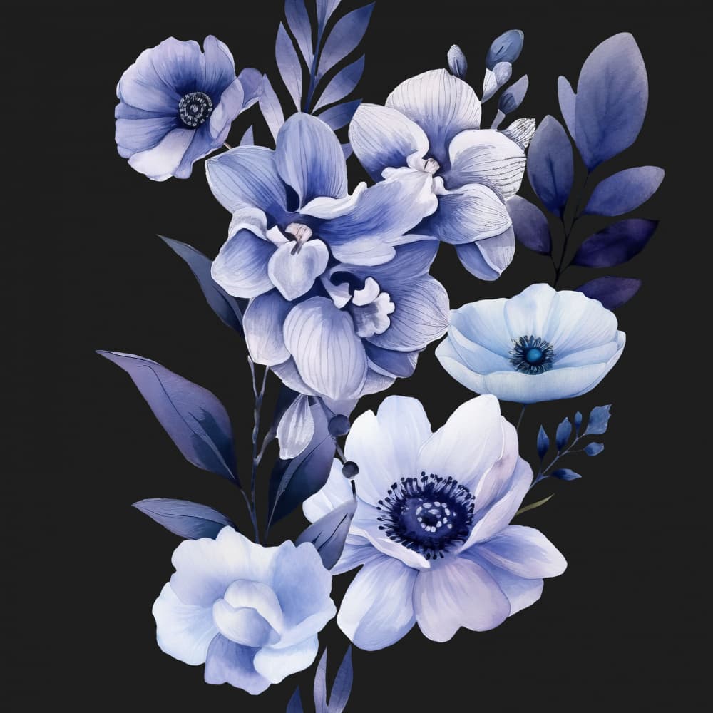 Midnight Blue Blooms by Bilge Paksoylu — canvas wall art