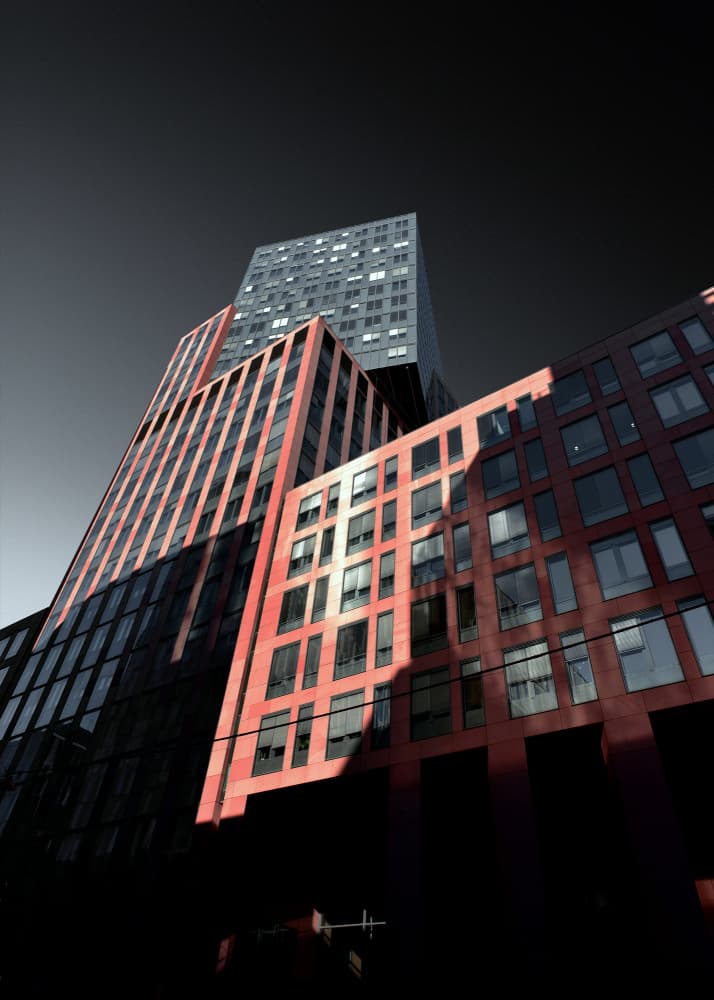 Red Geometric Skyscraper by Jorge Pimenta — canvas wall art