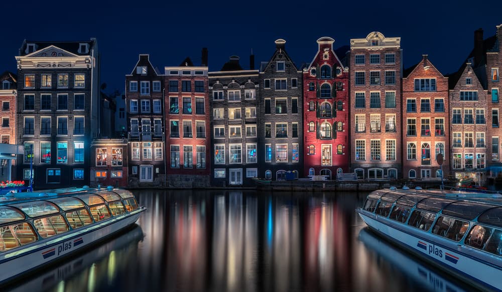Amsterdam Canal Night by Fran Osuna — canvas wall art