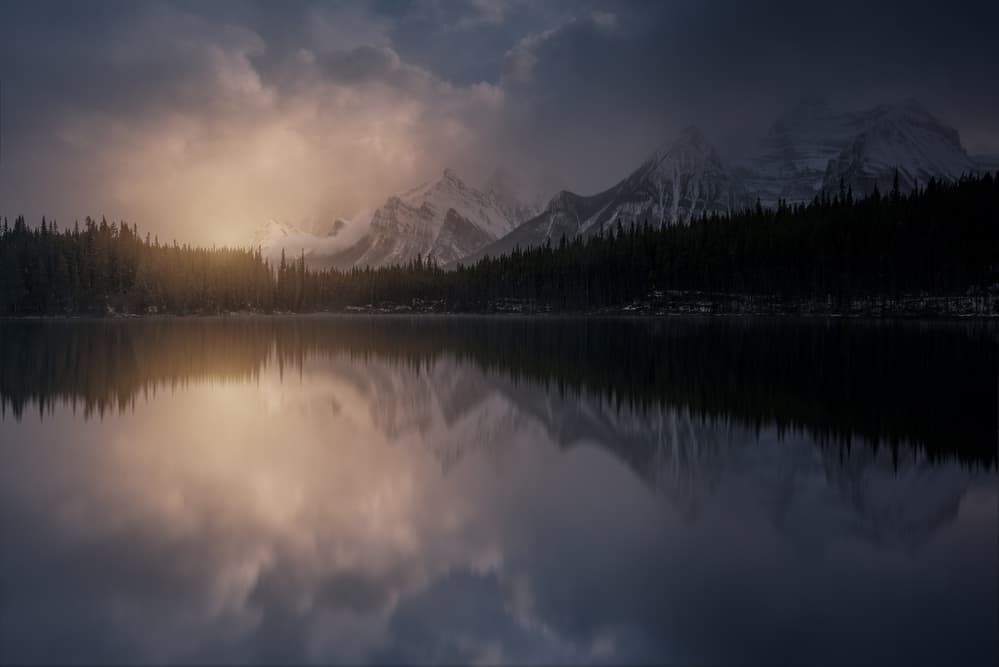 Golden Mountain Lake Reflection by David Martin Castan — canvas wall art