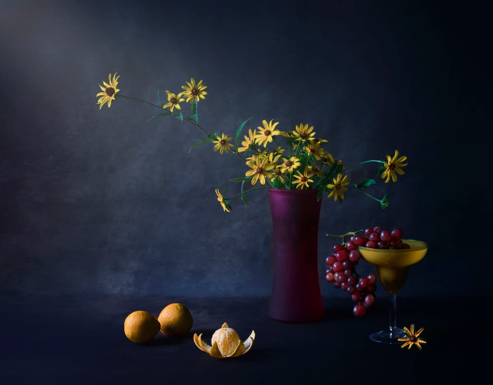 Moody Flowers and Fruit by Shi & Wei — canvas wall art