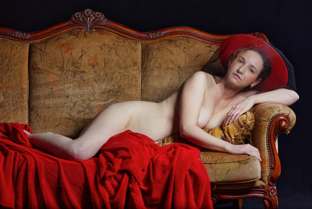 Reclining Nude Red Hat by Offer Ellbogen — canvas wall art