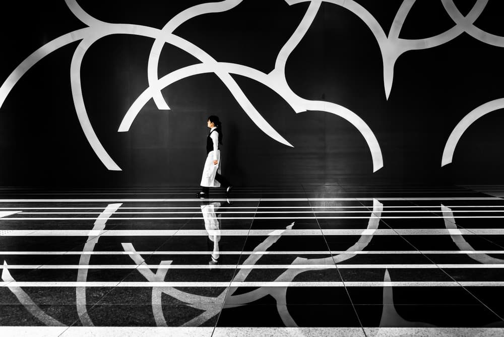 Monochrome Walk Reflection by Tetsuya Hashimoto — canvas wall art