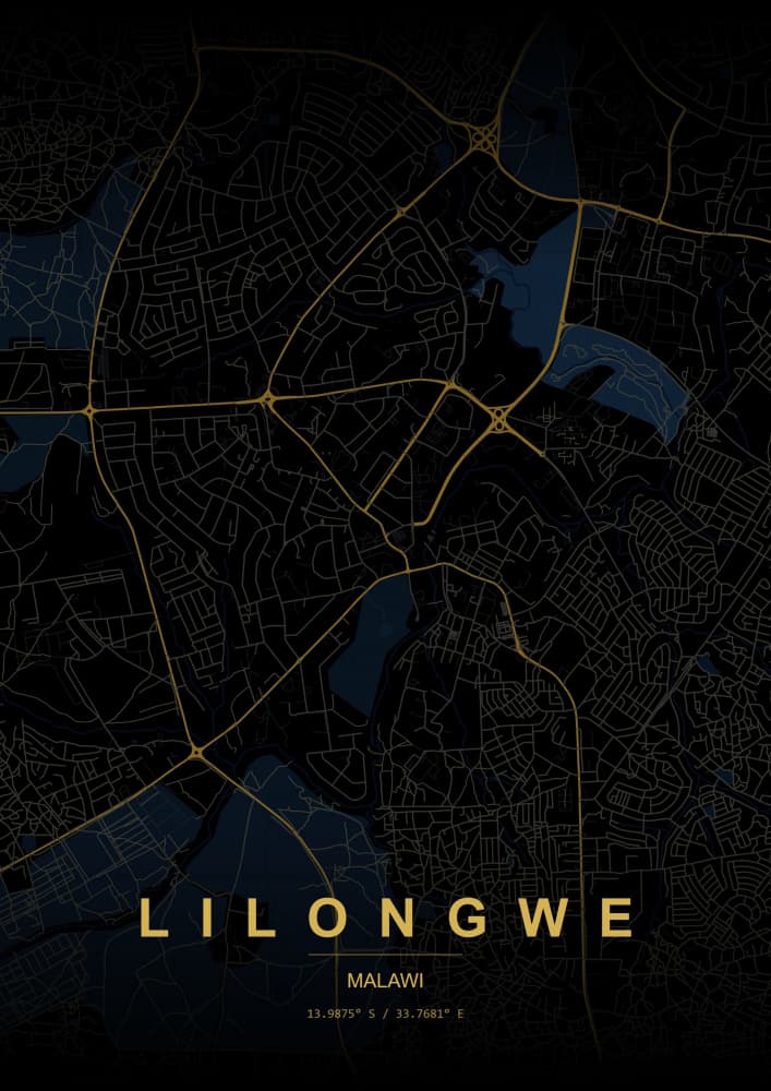 Lilongwe Night Map by HUGO — canvas wall art