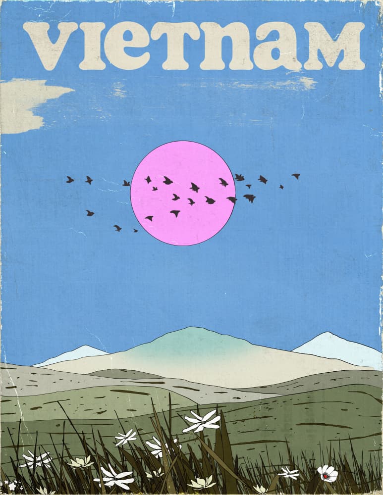 Vietnam Landscape Pink Sun by Nicholas — canvas wall art