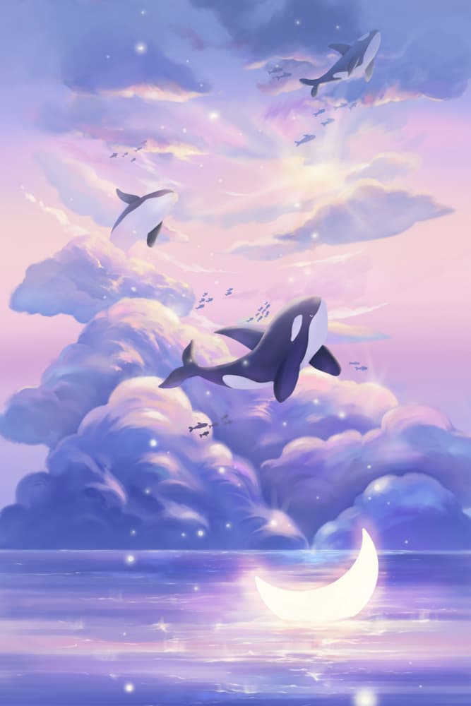 Dreamy Sky Whales by Xuan Thai — canvas wall art