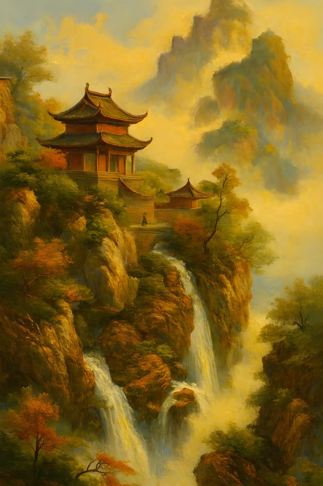 Golden Temple Falls by HUGO — canvas wall art