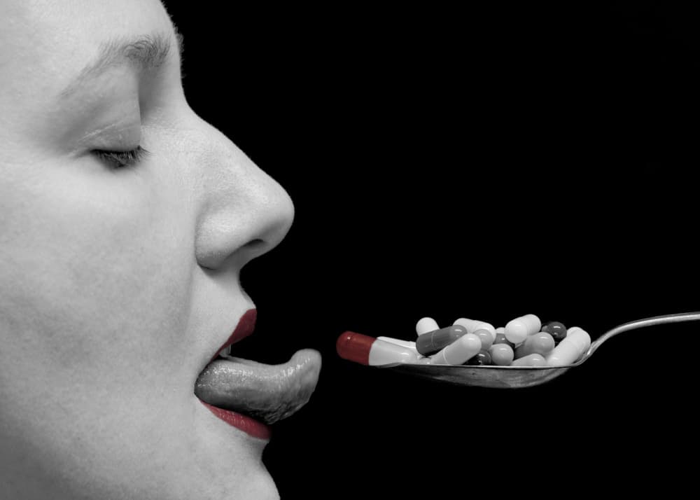 Red Lips And Pills by FranzStaab — canvas wall art