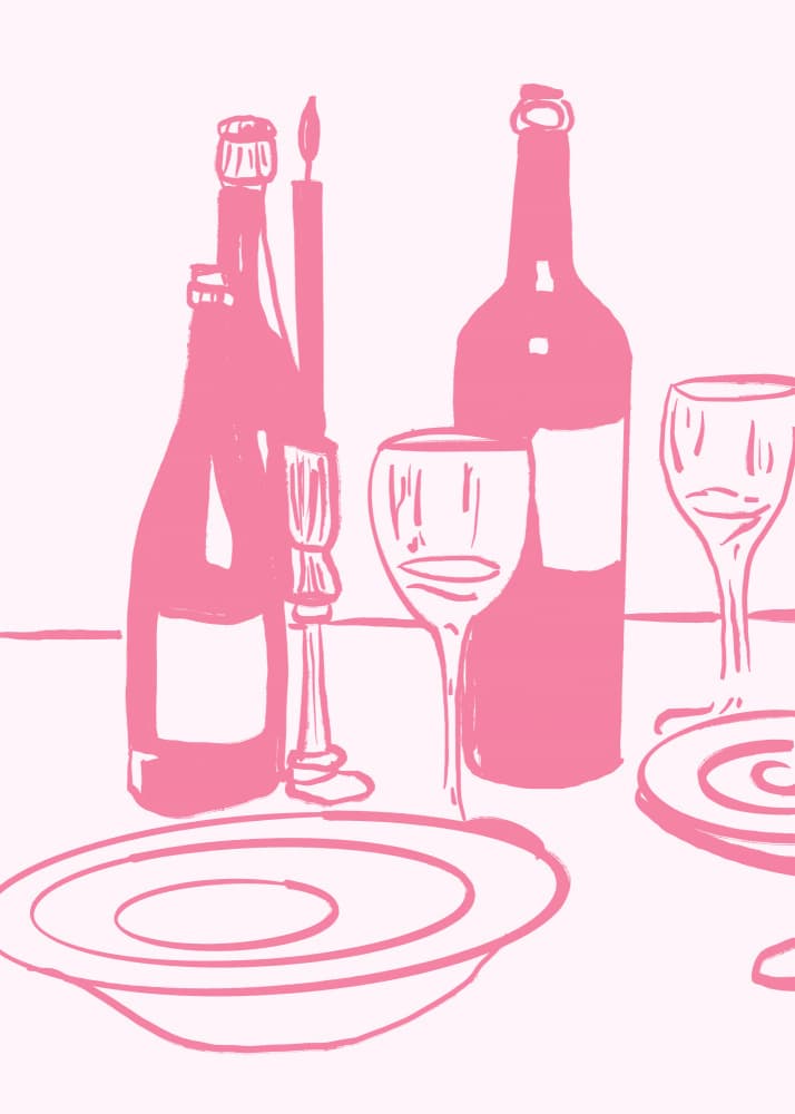 Dinnerandwine(pink) by Treechild — canvas wall art