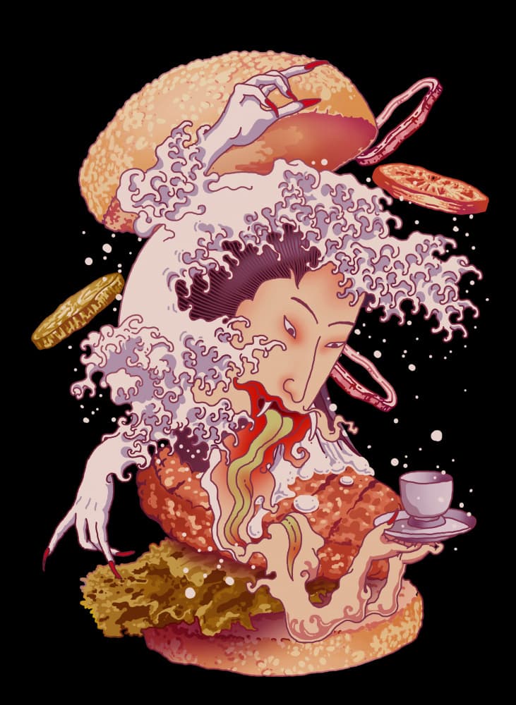 Ukiyo-e Burger Monster by Adam Lawless — canvas wall art