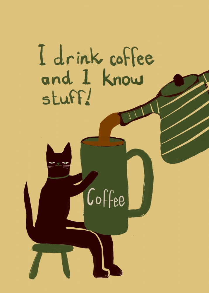 Coffee Cat Knows Stuff by Sharyn Bursic — canvas wall art