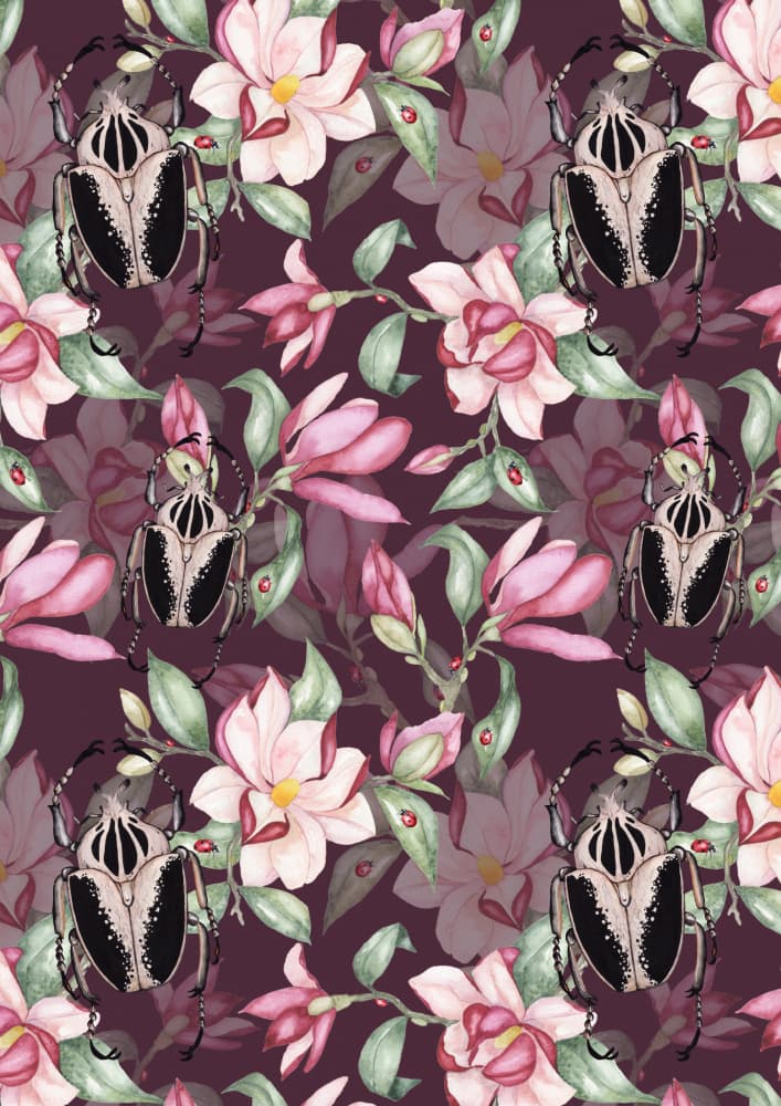 Dark Floral Beetles by Linda Sitniece — canvas wall art
