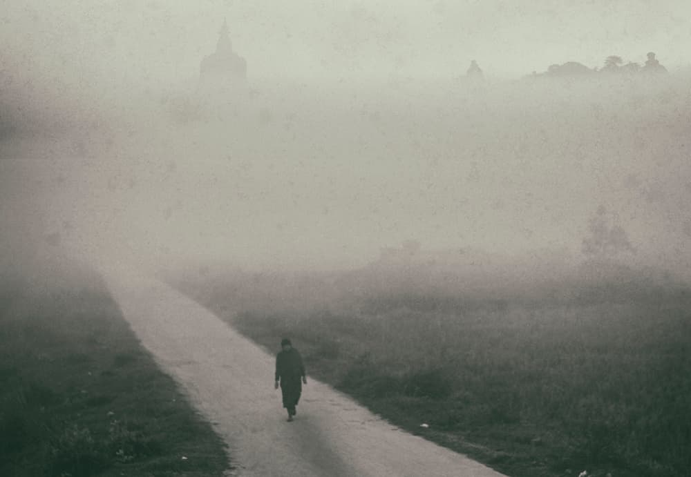 Lone Figure Misty Road by Clas Gustafson PRO — canvas wall art