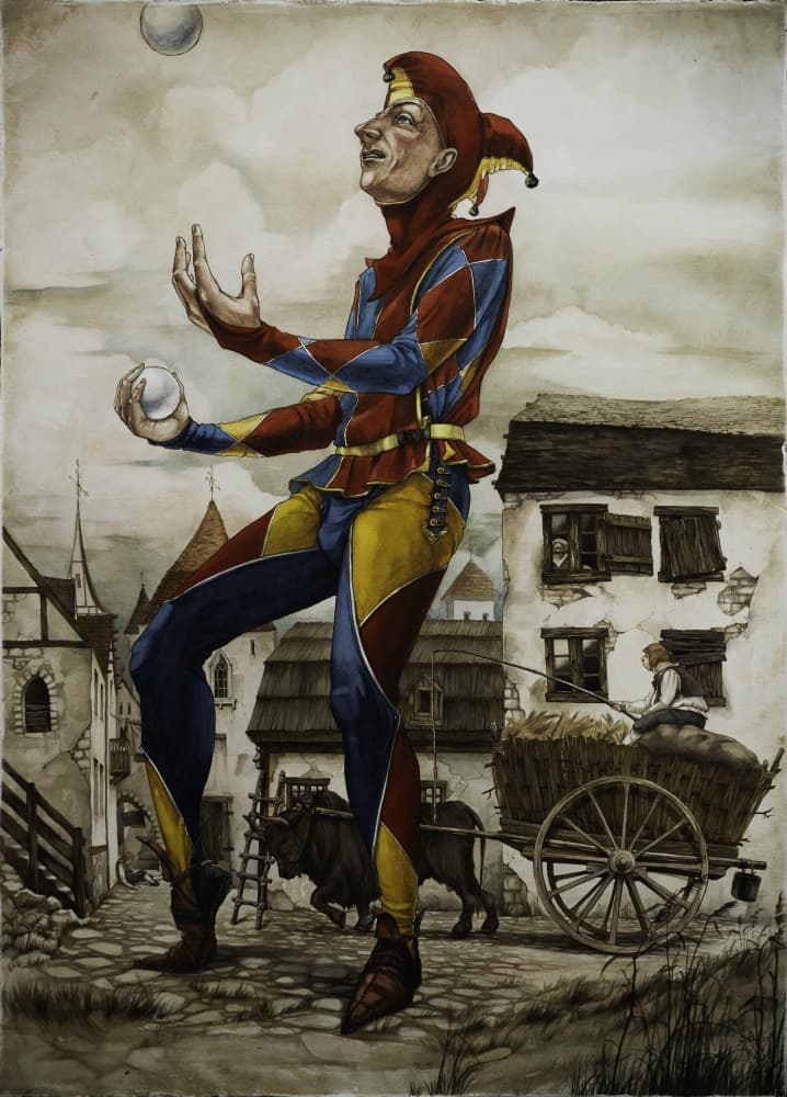 Medieval Jester Juggling by Ekaterina Andersson — canvas wall art
