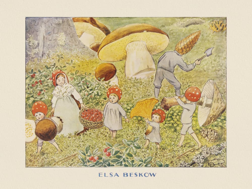 Tomtebobarnen Mushroom Kids by Elsa Beskow — canvas wall art