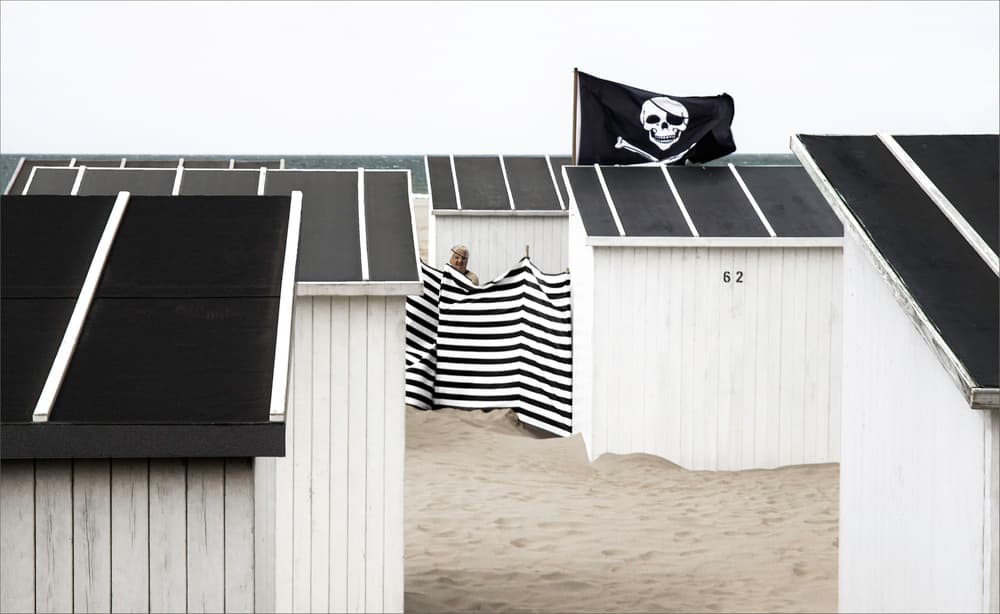 Pirate Flag Beach Huts by Gilbert Claes — canvas wall art