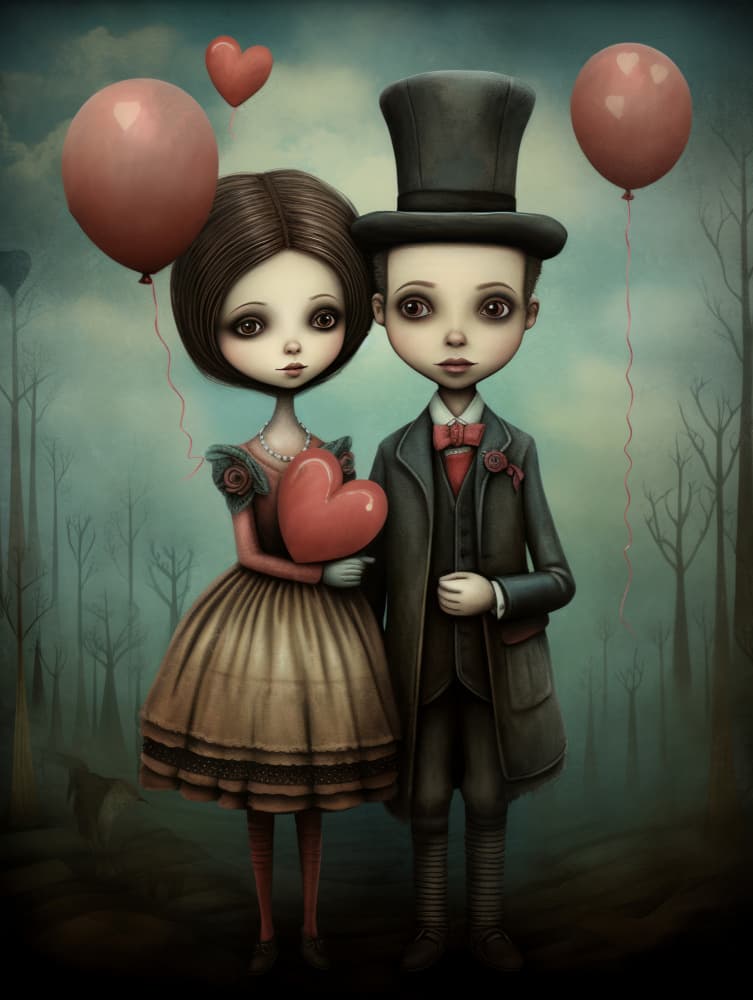 Whimsical Valentine Couple by Bilge Paksoylu — canvas wall art