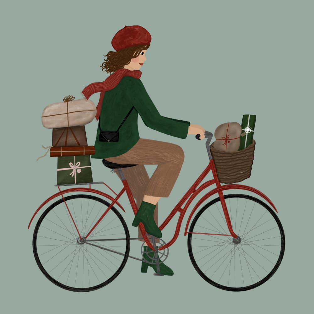 Festive Bicycle Ride by EMELIEmaria — canvas wall art