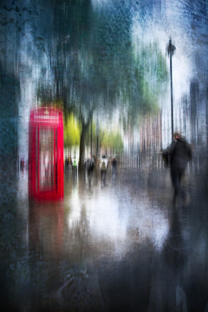 Rainy London Telephone Booth by Nicodemo Quaglia — canvas wall art