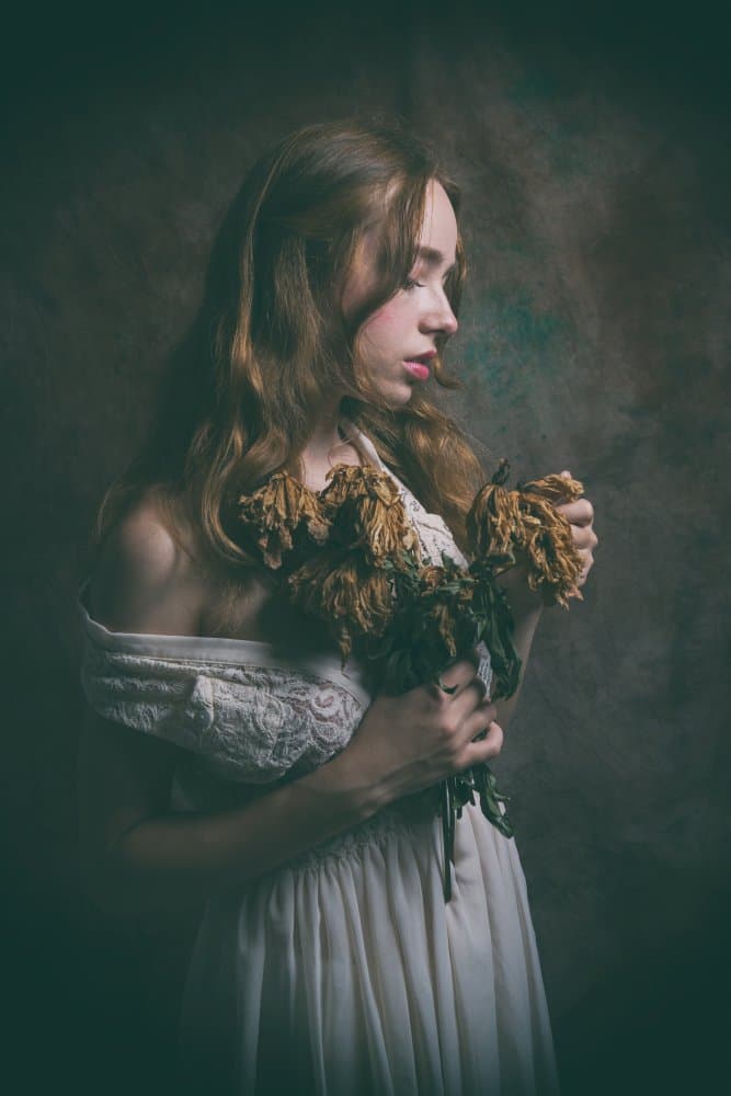 Pensive Woman Dried Flowers by Christian Kurz — canvas wall art