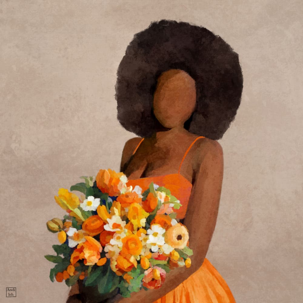 Vibrant Floral Afro by Andile Bokweni — canvas wall art