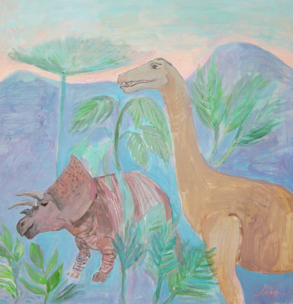 Gentle Dinosaur Landscape by Iria Fernandez — canvas wall art