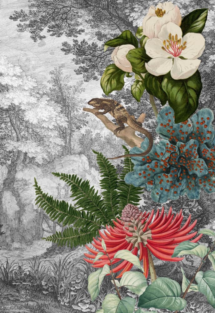 Chameleon and Exotic Flora by Marja van den Hurk — canvas wall art