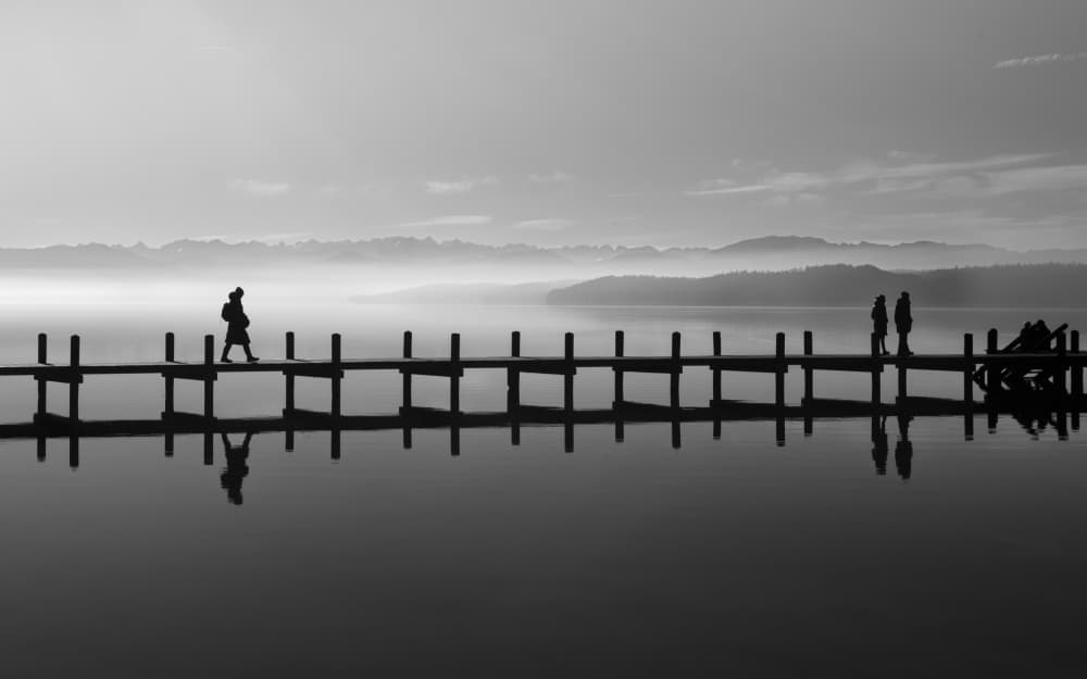 Misty Pier Reflections by Andy Dauer — canvas wall art