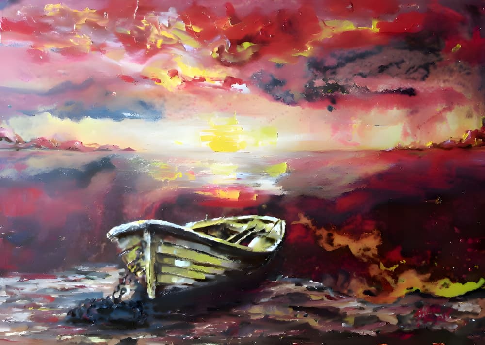 Vibrant Sunset Rowboat by Anda Bieza — canvas wall art