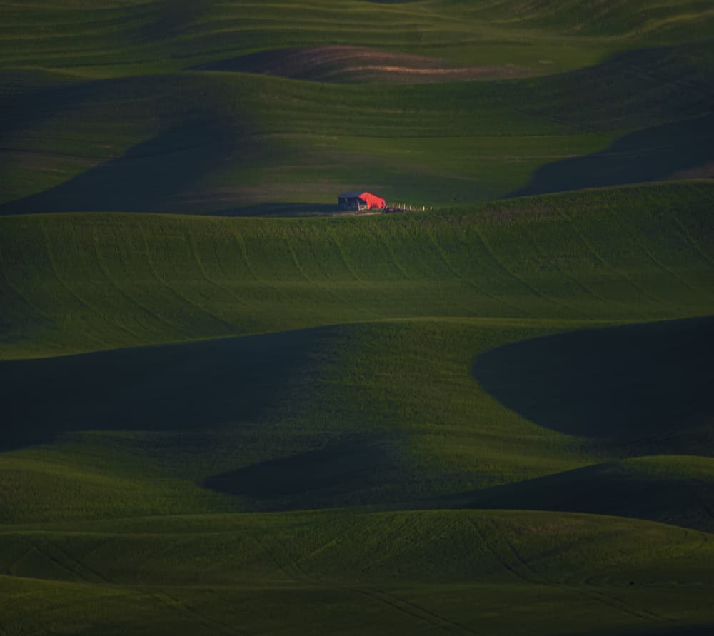 Red Barn Rolling Hills by John-Mei Zhong — canvas wall art