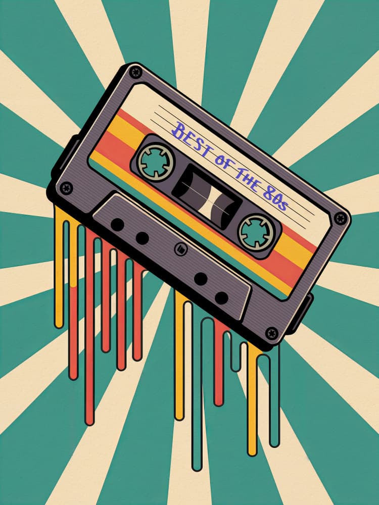 Retro 80s Cassette Drip by Andreas Magnusson — canvas wall art