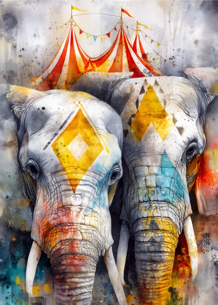 Colorful Circus Elephants by Justyna Jaszke — canvas wall art