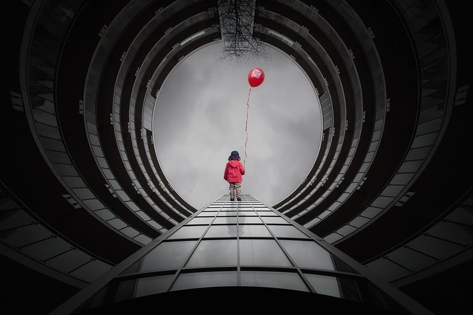 Red Balloon Ascent by Martin Marcisovsky — canvas wall art