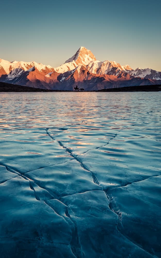 Golden Peak Frozen Lake by qiye — canvas wall art