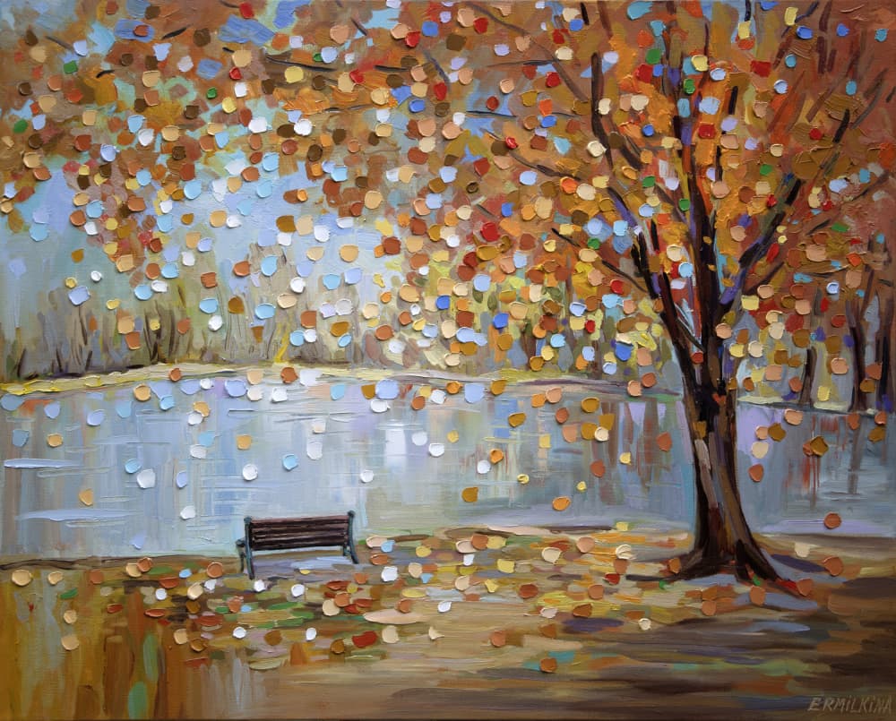 Autumn Park Bench by Ekaterina Ermilkina — canvas wall art