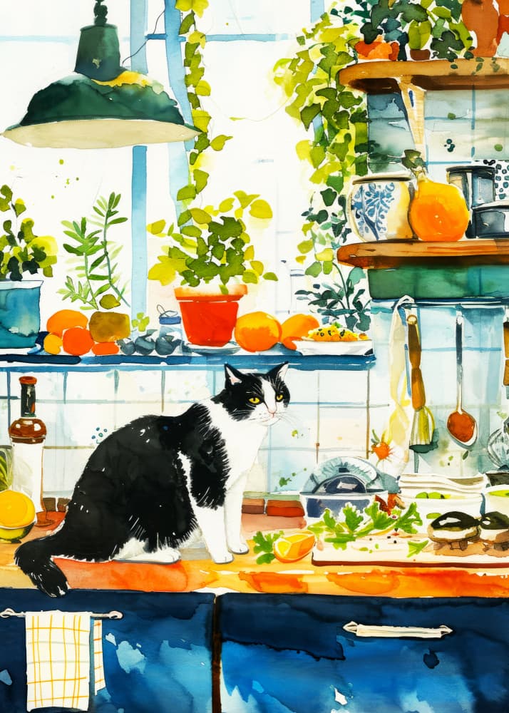Cozy Kitchen Cat by Justyna Jaszke — canvas wall art