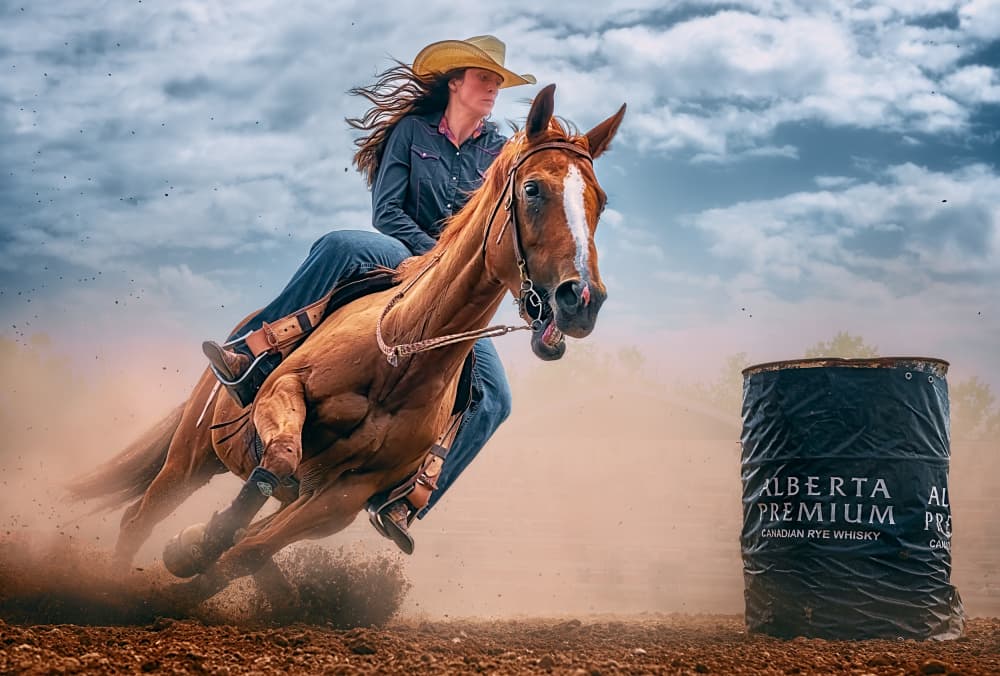 Cowgirl Barrel Racing Action by Ben.C.L — canvas wall art
