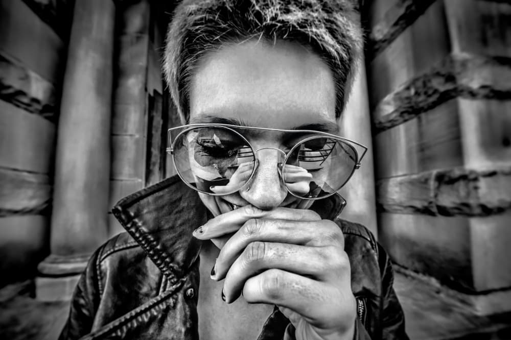 Mischievous Woman Sunglasses by Steve Hermann — canvas wall art