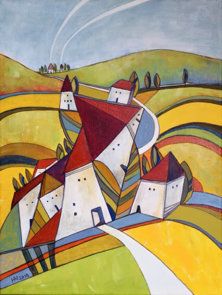 Whimsical Village Landscape by Aniko Hencz — canvas wall art