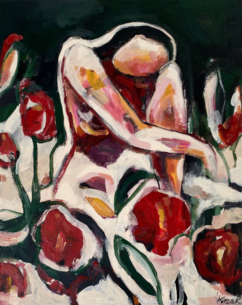 Woman Among Red Flowers by Magdalena Krzak — canvas wall art