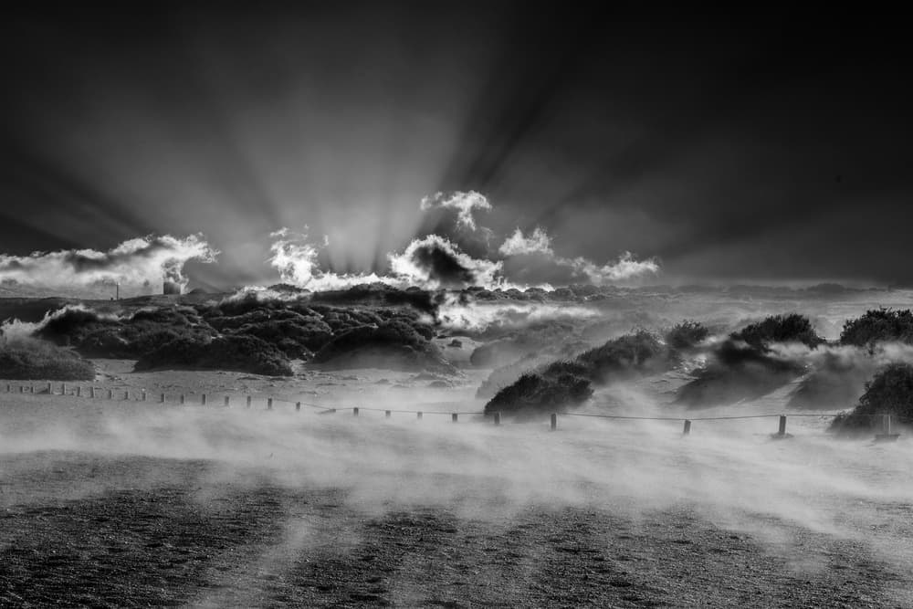 Dramatic Dunes Sunbeams by Hilde Ghesquiere — canvas wall art