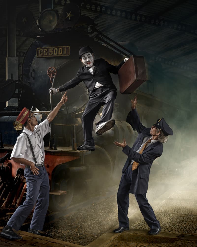 Flying Mime Train Station by Fira Mikael — canvas wall art