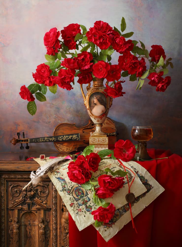 Red Roses Still Life by Andrey Morozov — canvas wall art
