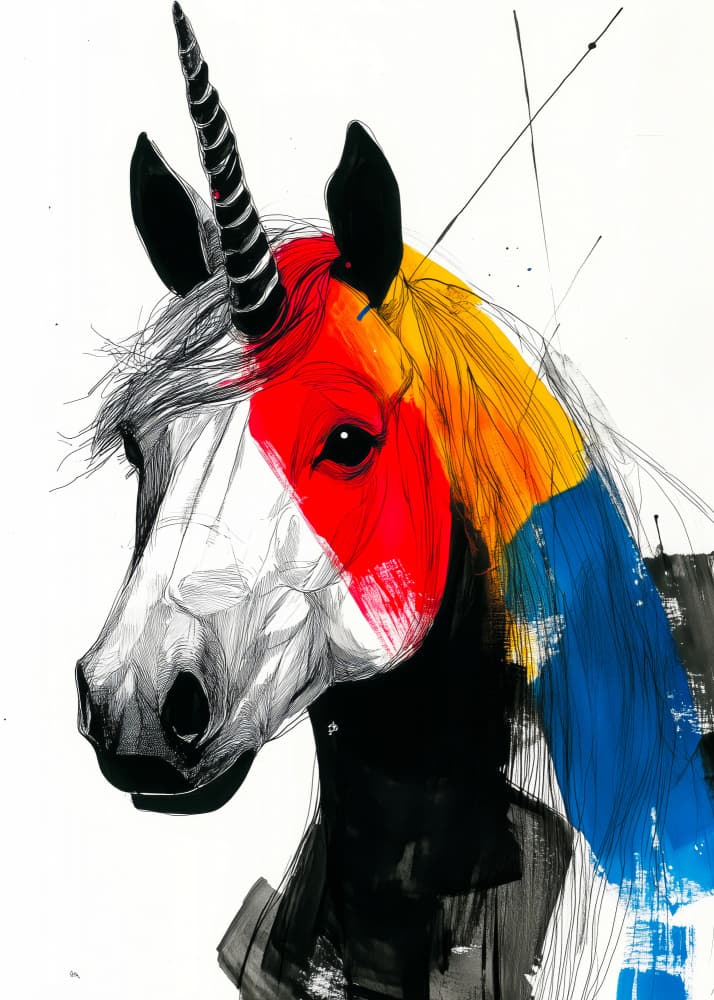 Colorful Abstract Unicorn by Justyna Jaszke — canvas wall art