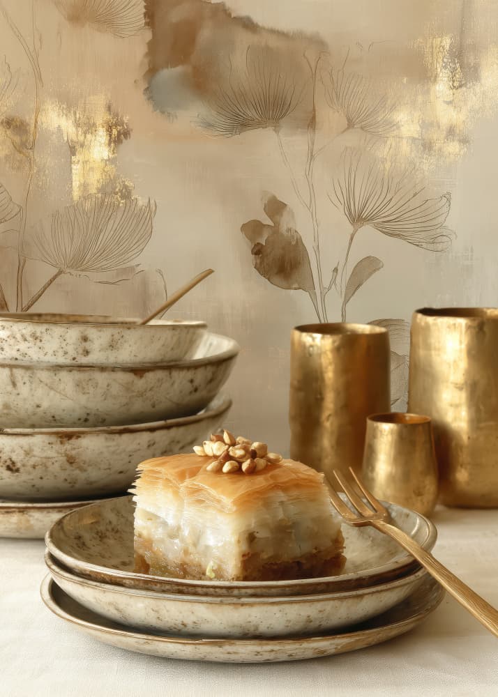Golden Baklava Elegance by Justyna Jaszke — canvas wall art