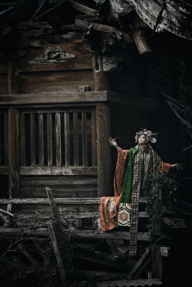 Kimono Woman Ancient Temple by KOIKI — canvas wall art