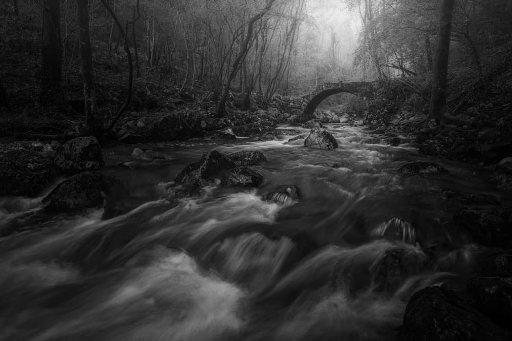 Misty River Bridge by Thomas de Franzoni — canvas wall art