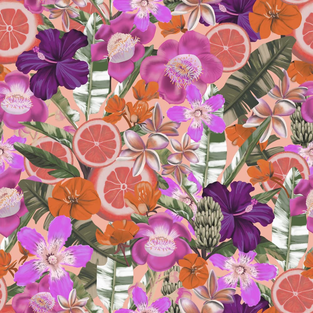 Flowes and Fruits Pattern Black by Anis Illustration — canvas wall art