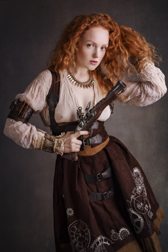 Steampunk Redhead With Pistol by Jan Slotboom — canvas wall art